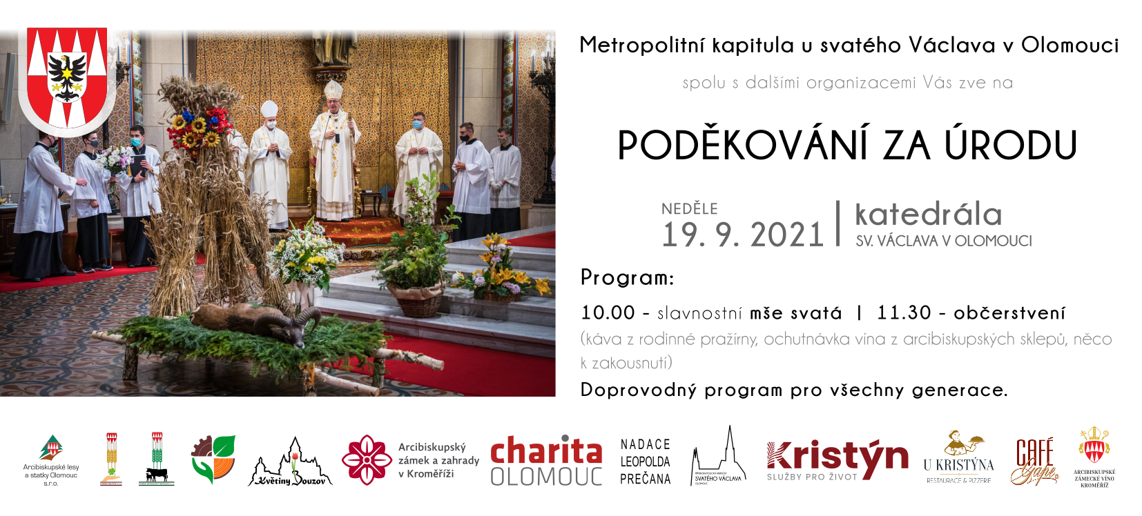 Poděkování za úrodu, neděle 19.9.2021 v 10 hodin, katedrála sv. Václava Olomouc